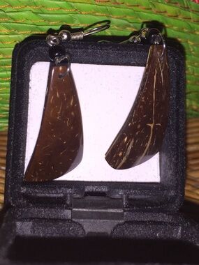 Handmade Brown Coconut Shell Dangle Earrings